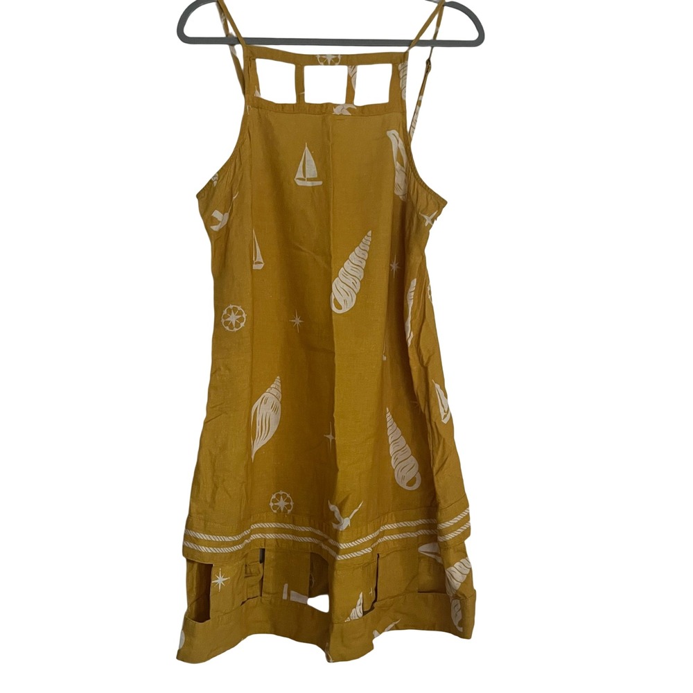 Celandine Mini Dress New Medium Yellow New Nautical Linen Blend Shell Print